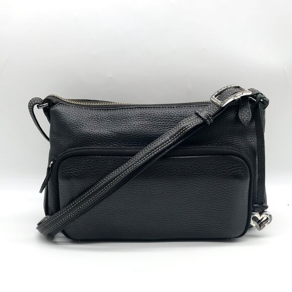 Brighton Black & Brown Croc Embossed Leather Organizer Shoulder Bag - Picture 2 of 12